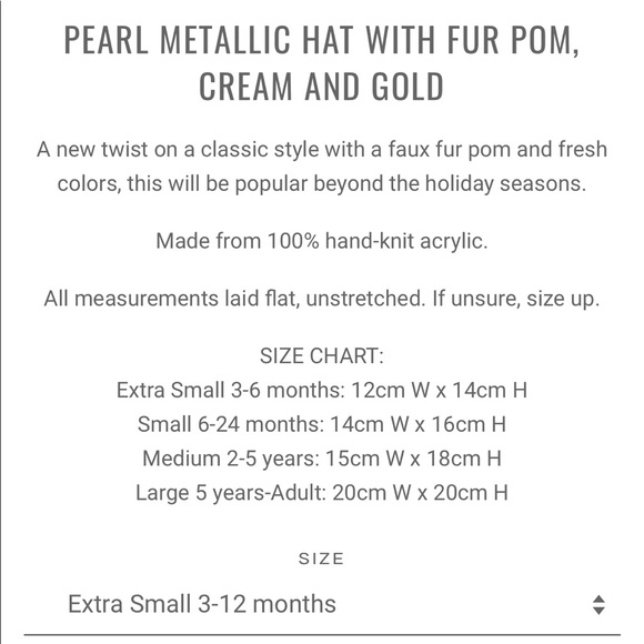 Anthropologie The Blueberry Hill Ivory Gold Metallic Fur Pom Kids Hat - Picture 9 of 10